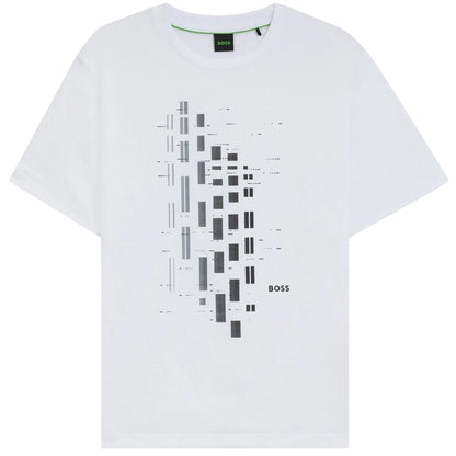 White - Front - Boss Mens Geometric Stretch Regular T-Shirt