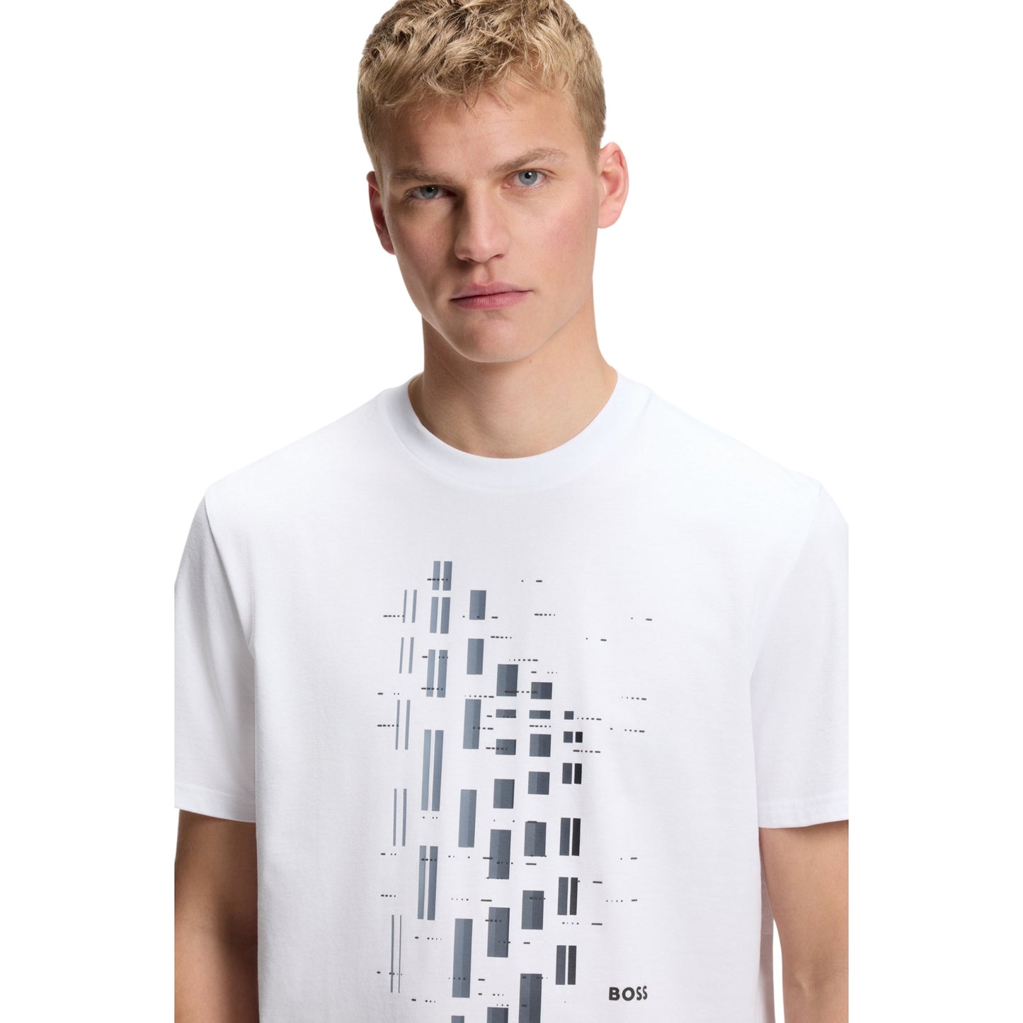 White - Side - Boss Mens Geometric Stretch Regular T-Shirt