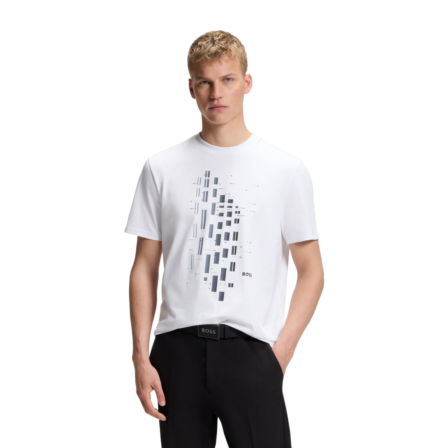 White - Lifestyle - Boss Mens Geometric Stretch Regular T-Shirt