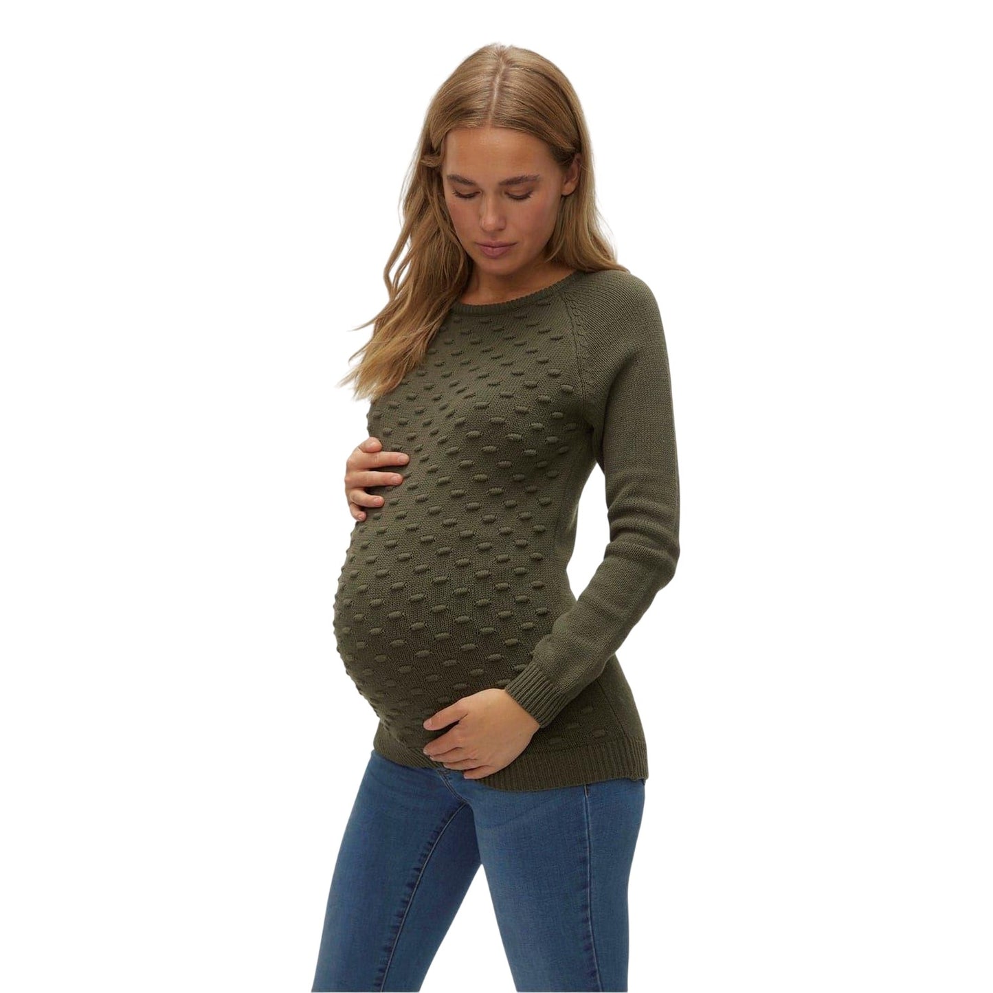 Green Bay - Side - Mamalicious Womens-Ladies Bobble Knit Raglan Maternity Sweatshirt