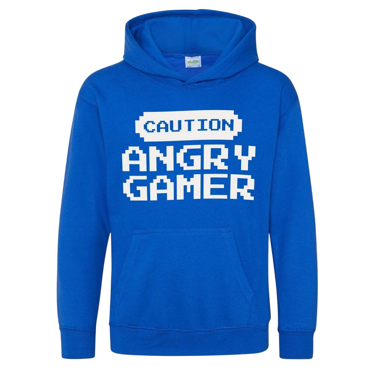 Blue - Front - AWD Childrens-Kids Caution Angry Gamer Hoodie