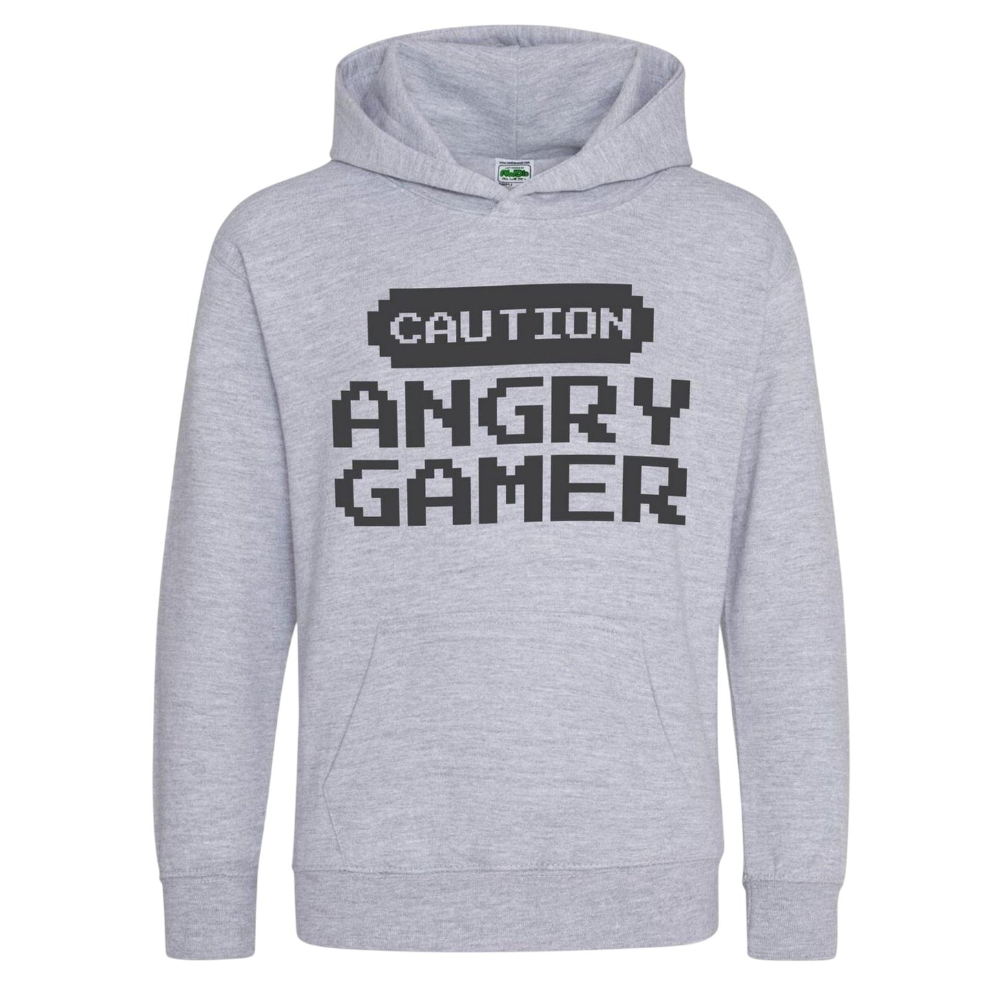 Grey - Front - AWD Childrens-Kids Caution Angry Gamer Hoodie