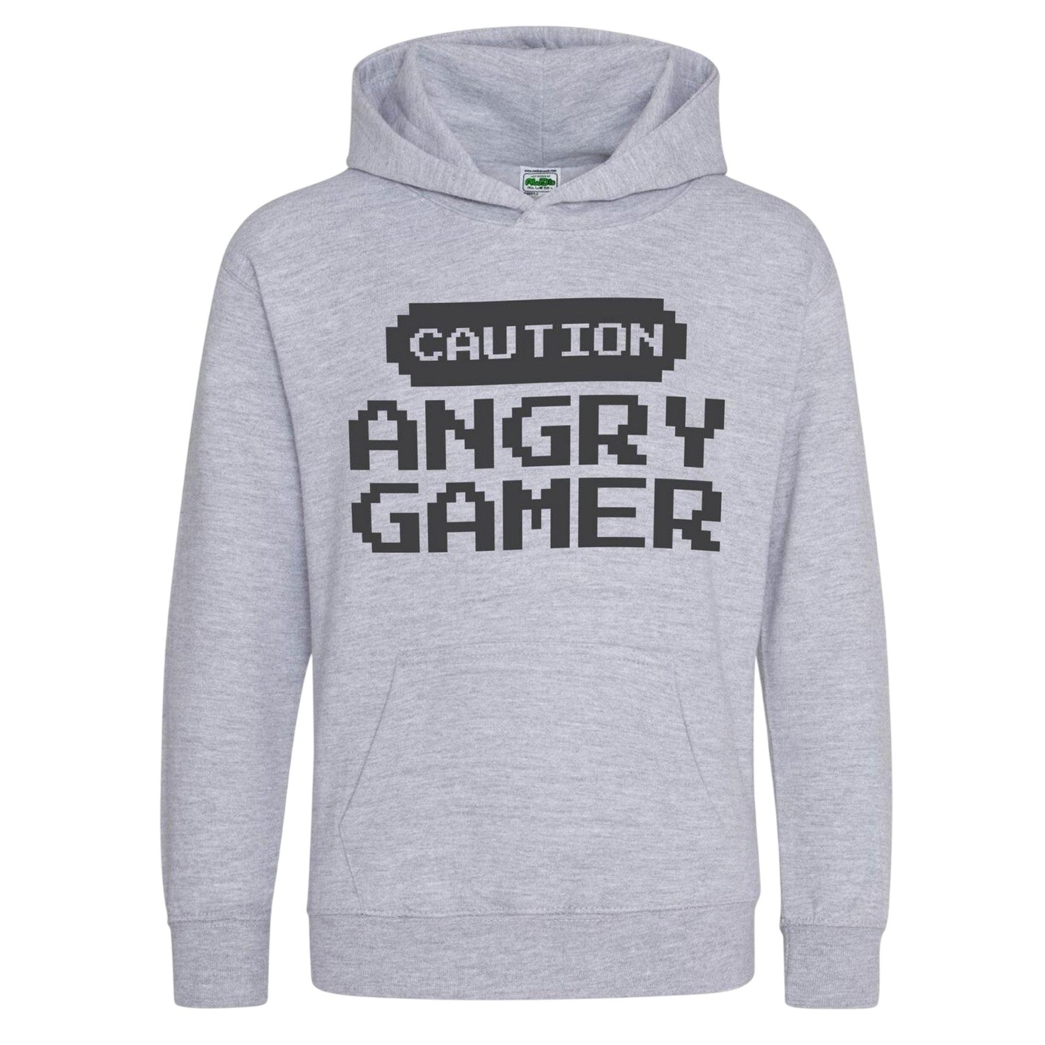 Grey - Front - AWD Childrens-Kids Caution Angry Gamer Hoodie