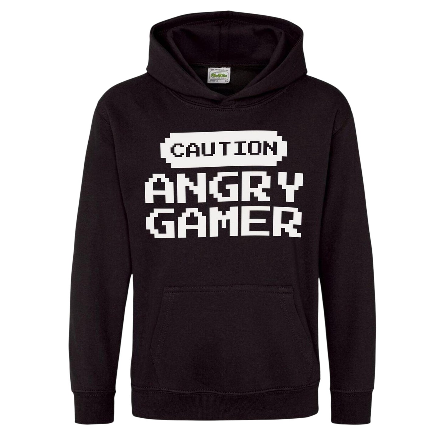 Black - Front - AWD Childrens-Kids Caution Angry Gamer Hoodie