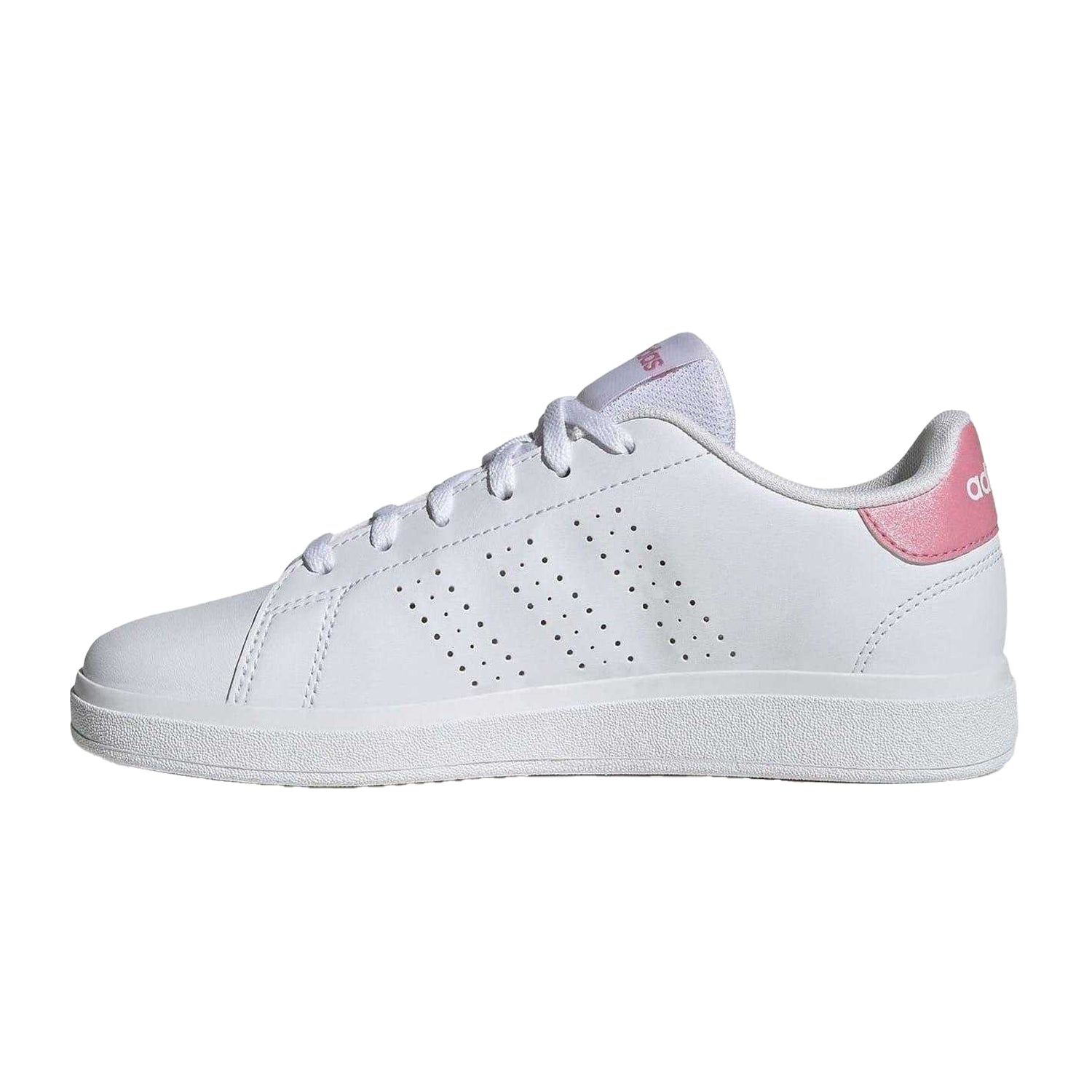 White-Pink - Side - Adidas Unisex Adult Advantage Base 2.0 Flat Trainers