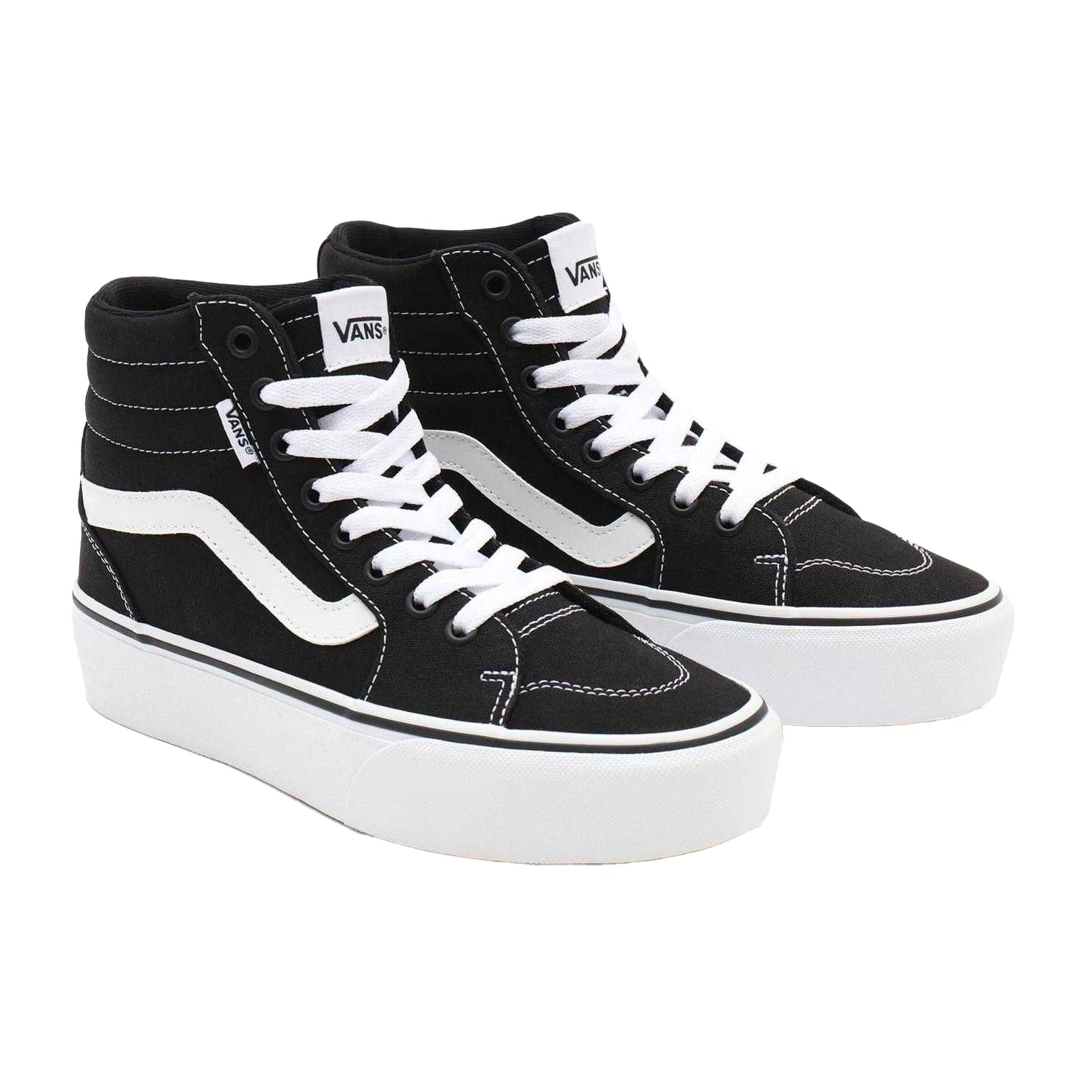 Black-White - Pack Shot - Vans Womens-Ladies Filmore Canvas Platform High Top Trainers