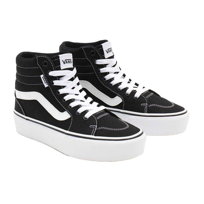 Black-White - Pack Shot - Vans Womens-Ladies Filmore Canvas Platform High Top Trainers