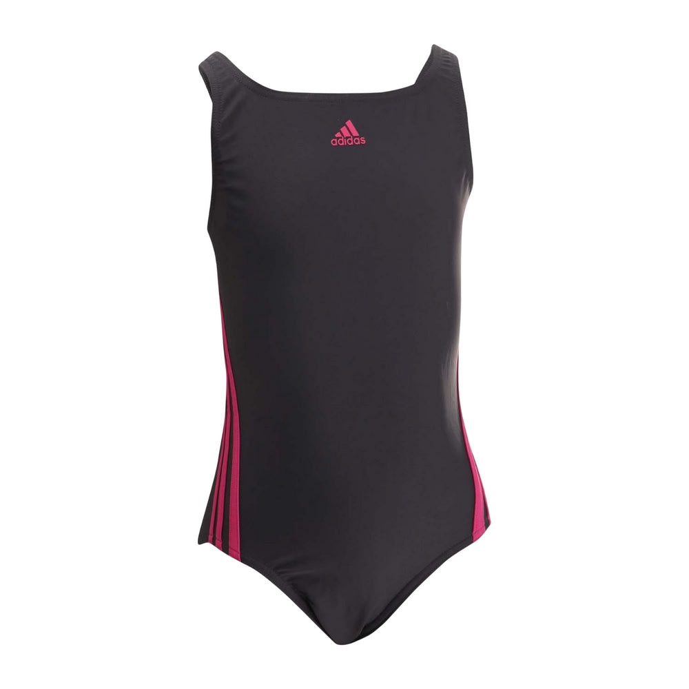 Navy - Front - Adidas Girls Striped One Piece Swimsuit
