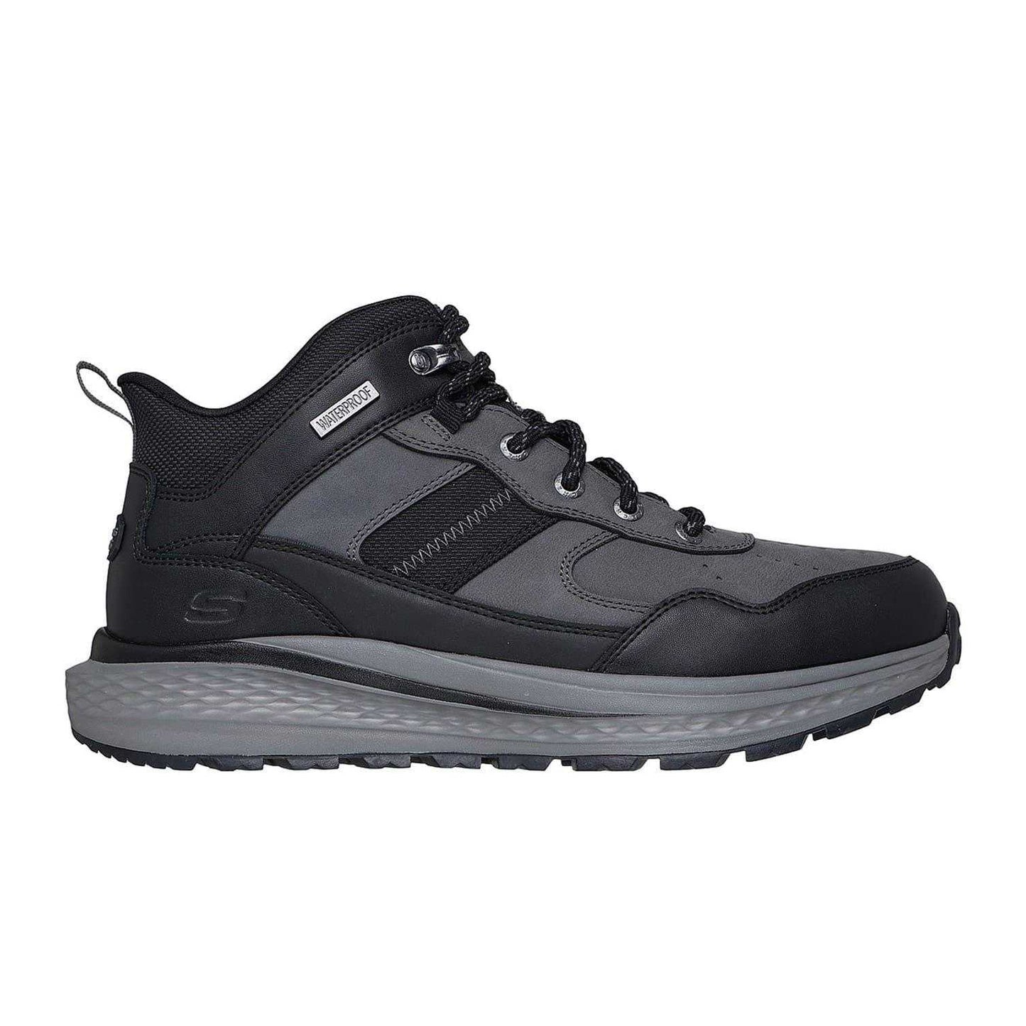 Black-Grey - Side - Skechers Mens Turner Leather Lace Up Hiking Boots
