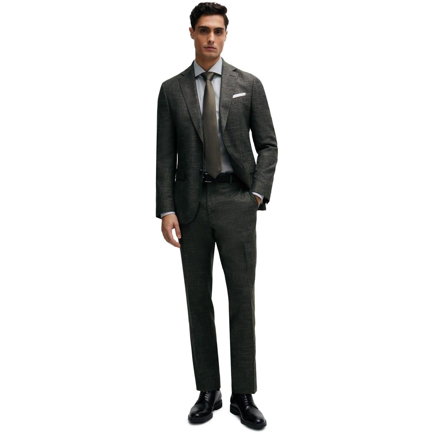Dark Green - Side - Boss Mens H-Genius Slim Trousers