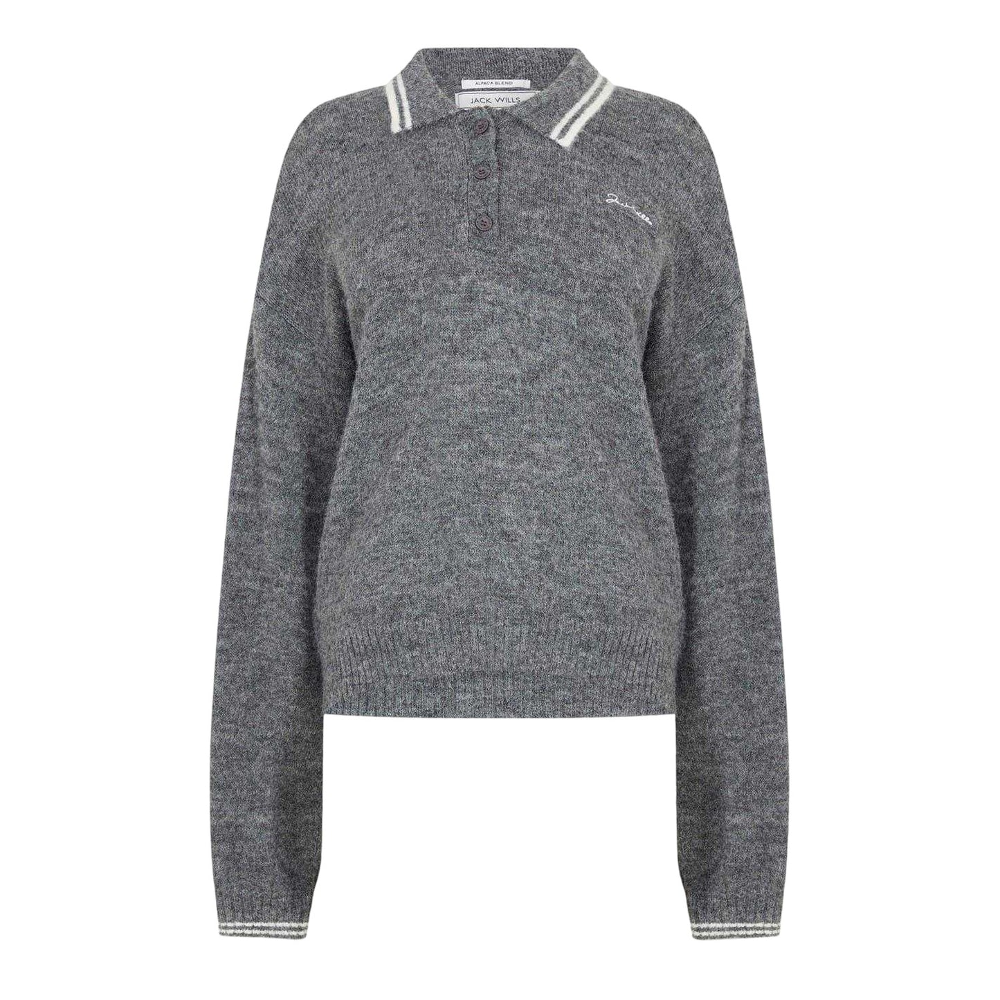 Charcoal - Front - Jack Wills Womens-Ladies Knitted Collared Polo Shirt