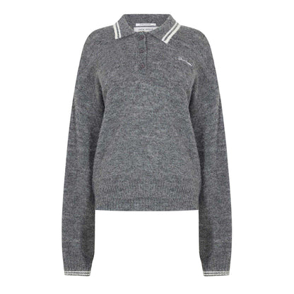 Charcoal - Front - Jack Wills Womens-Ladies Knitted Collared Polo Shirt