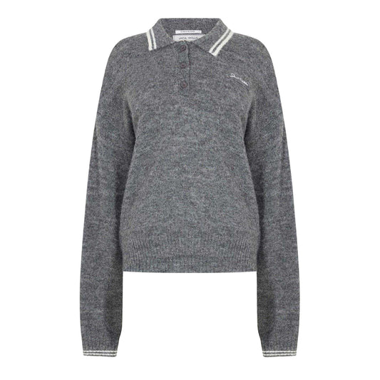 Charcoal - Front - Jack Wills Womens-Ladies Knitted Collared Polo Shirt