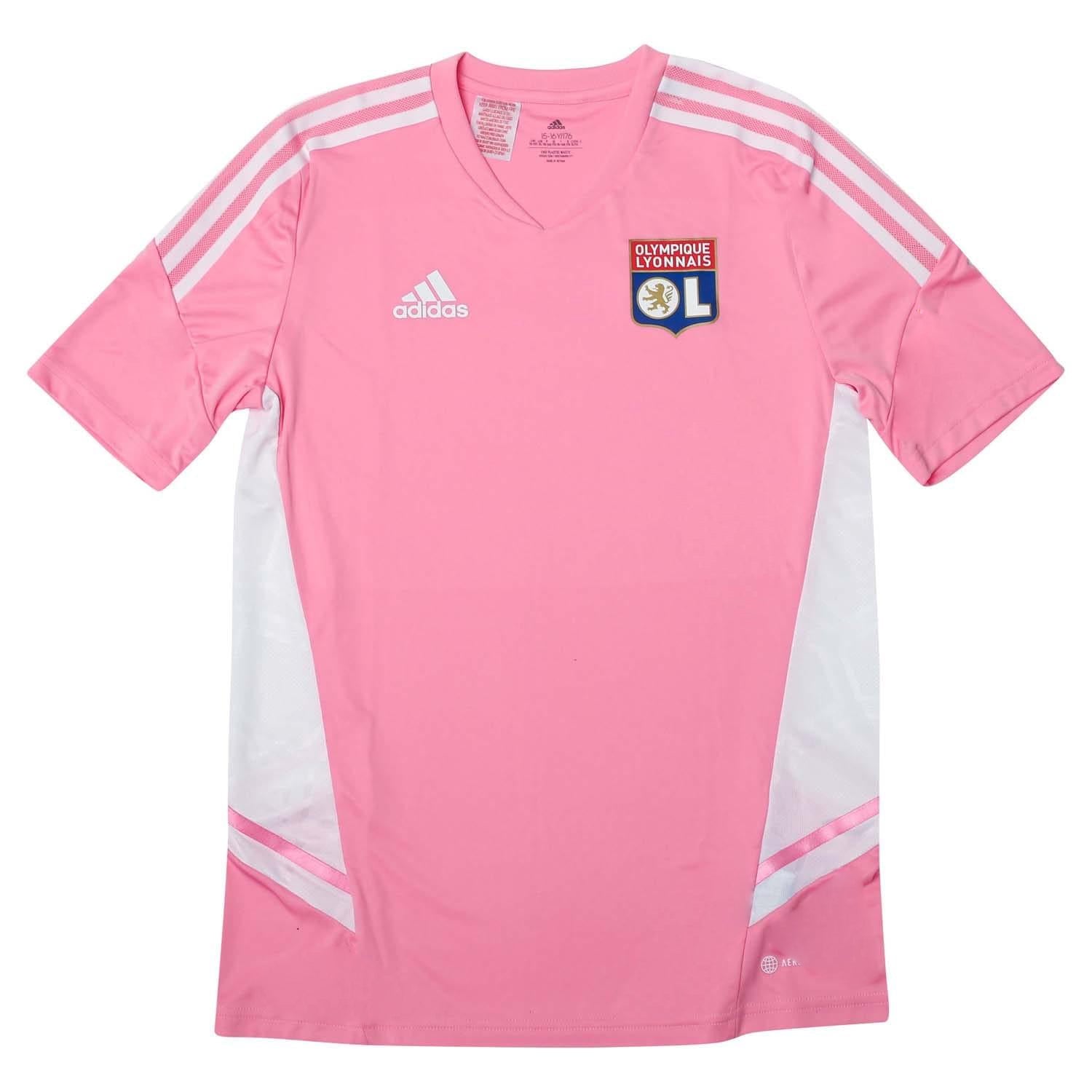 Pink - Front - Adidas Boys Olymipique Lyonnais Training Jersey