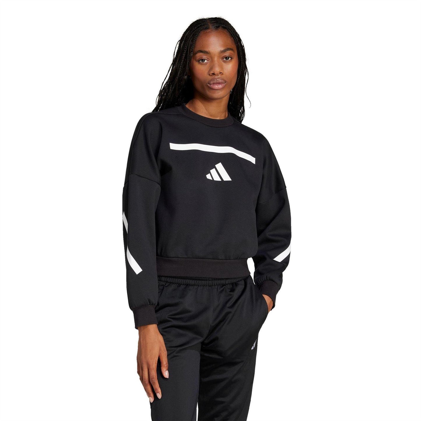 Black - Side - Adidas Womens-Ladies Z.N.E. Relaxed Fit Sweatshirt