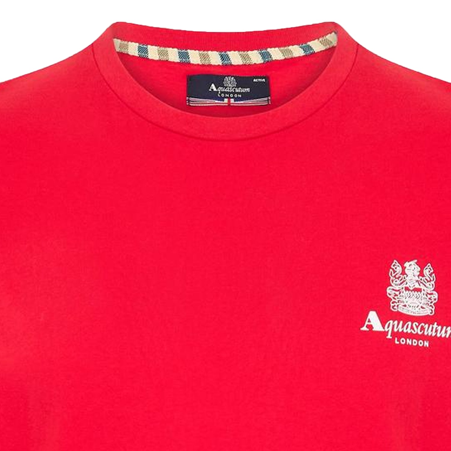 Red-White - Side - Aquascutum Mens London Chest Logo Crew Neck T-Shirt