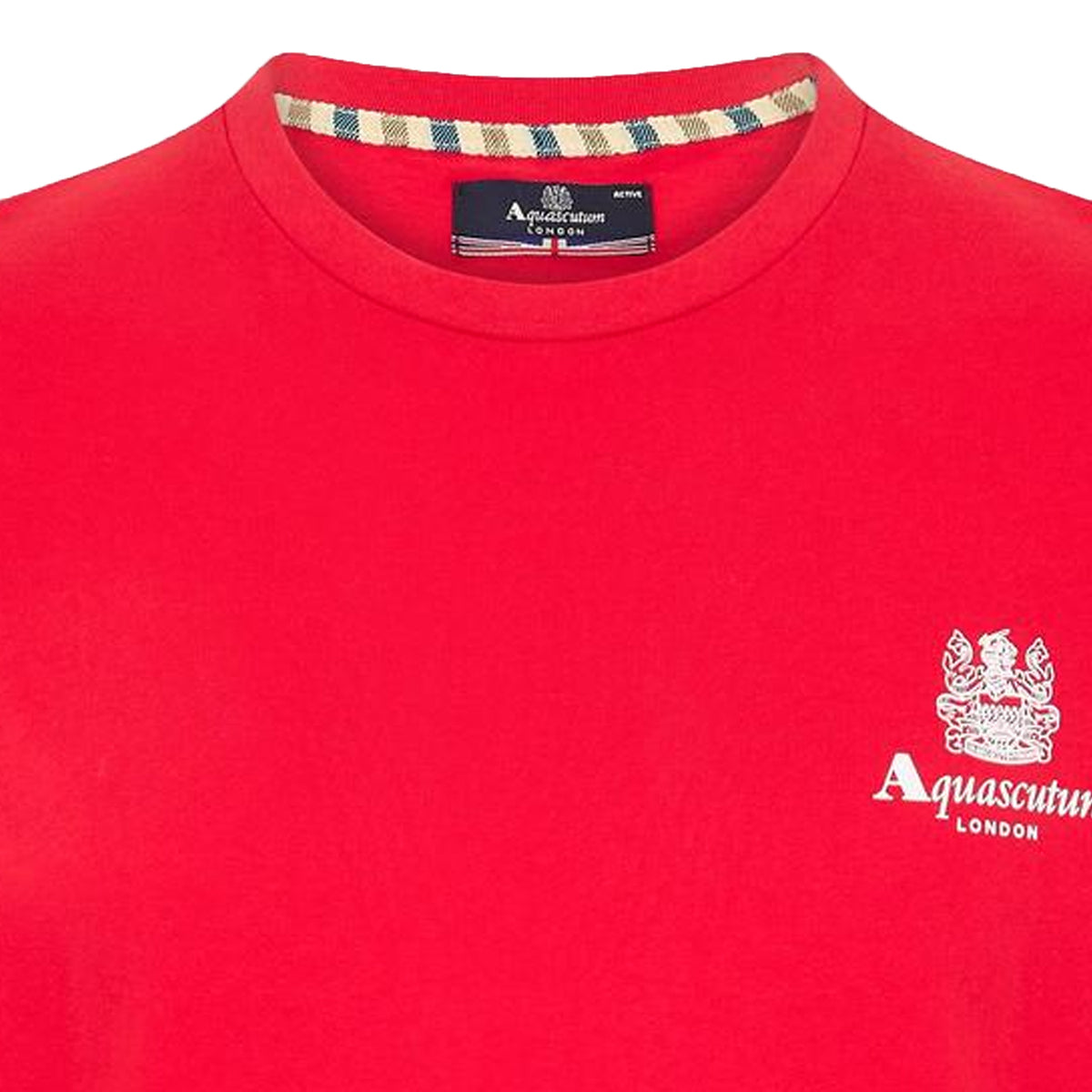 Red-White - Side - Aquascutum Mens London Chest Logo Crew Neck T-Shirt