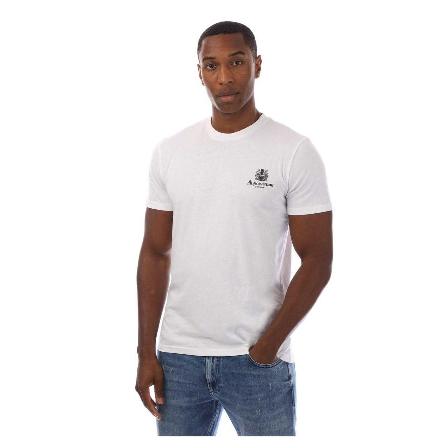 White-Black - Front - Aquascutum Mens London Chest Logo Crew Neck T-Shirt