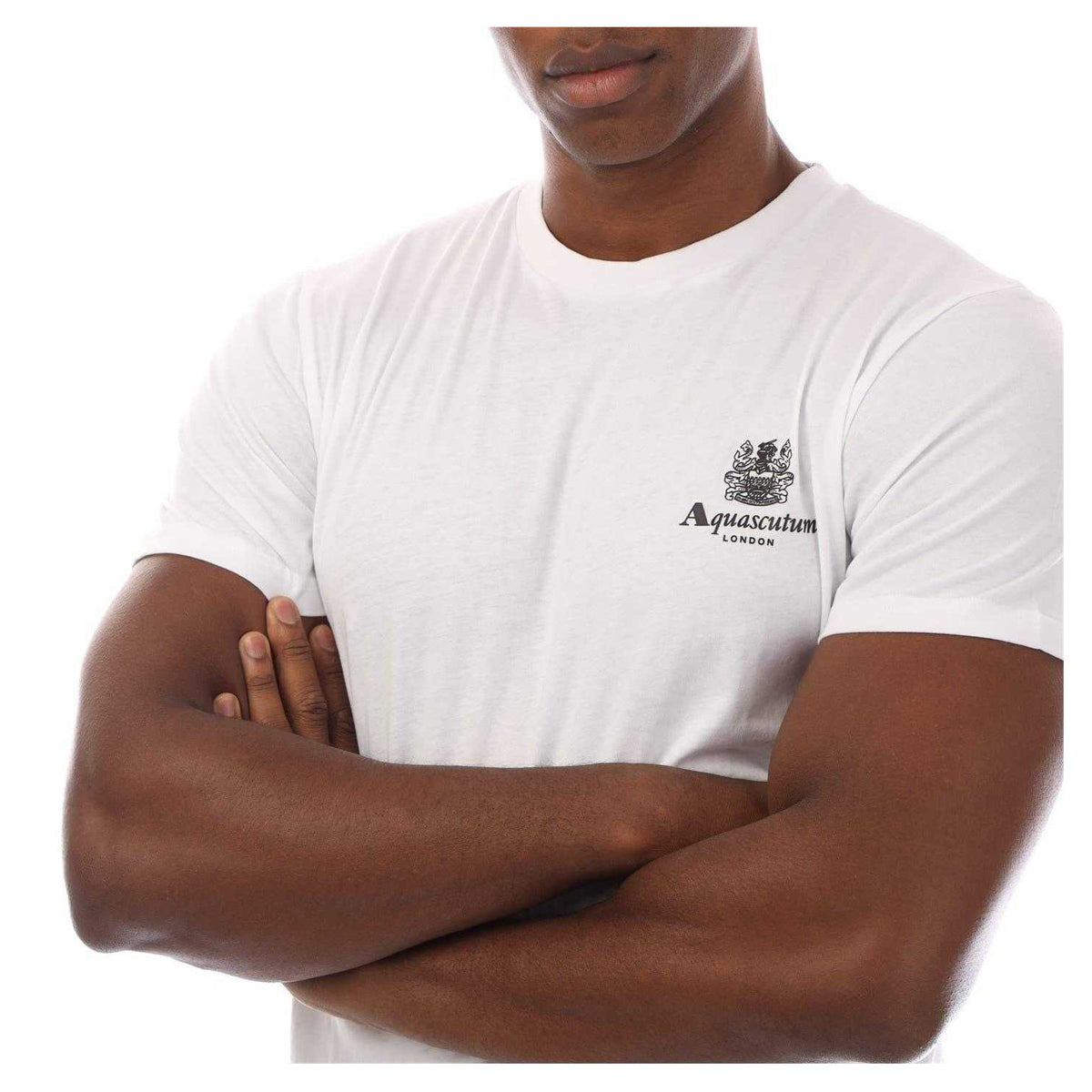 White-Black - Side - Aquascutum Mens London Chest Logo Crew Neck T-Shirt