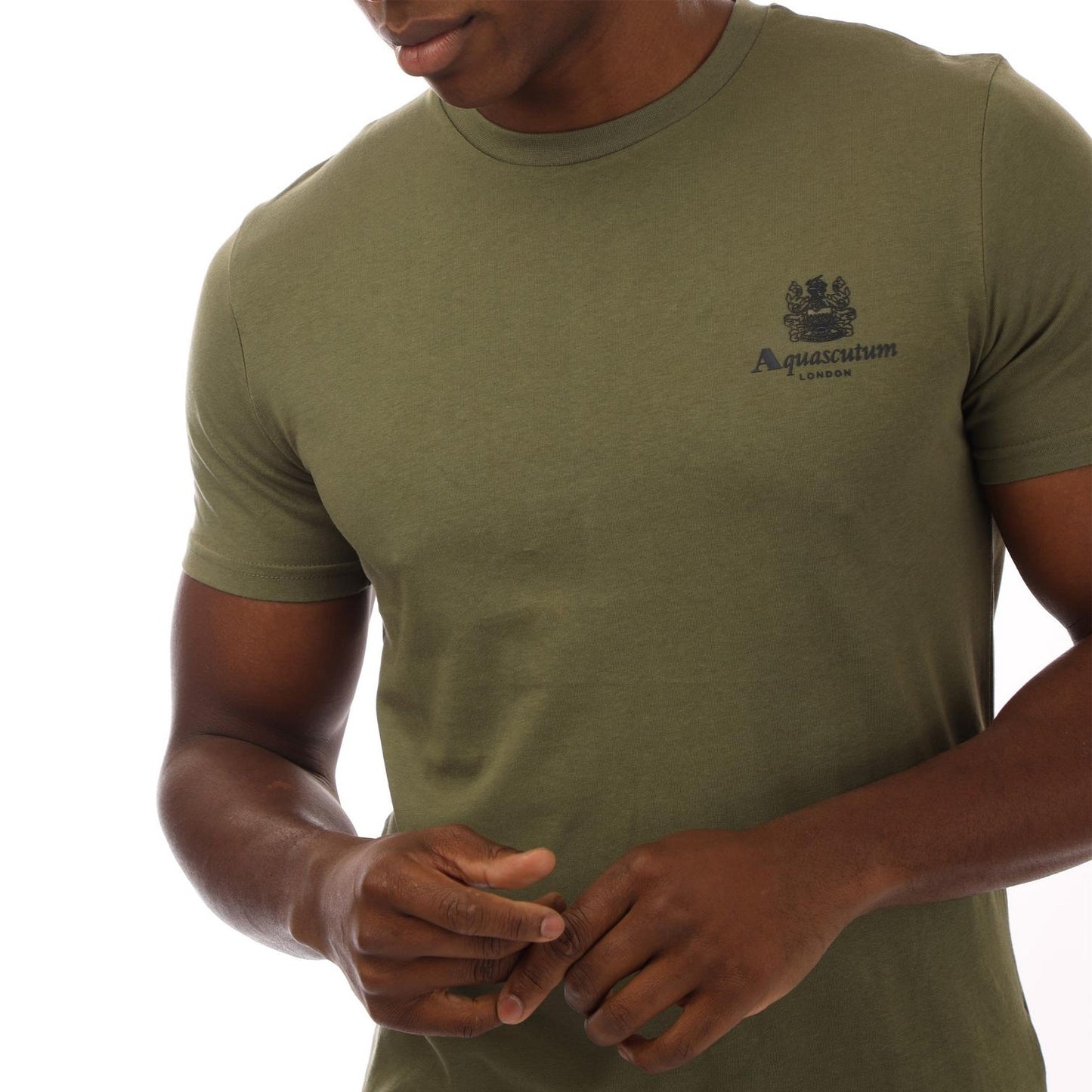 Green-Navy - Side - Aquascutum Mens London Chest Logo Crew Neck T-Shirt