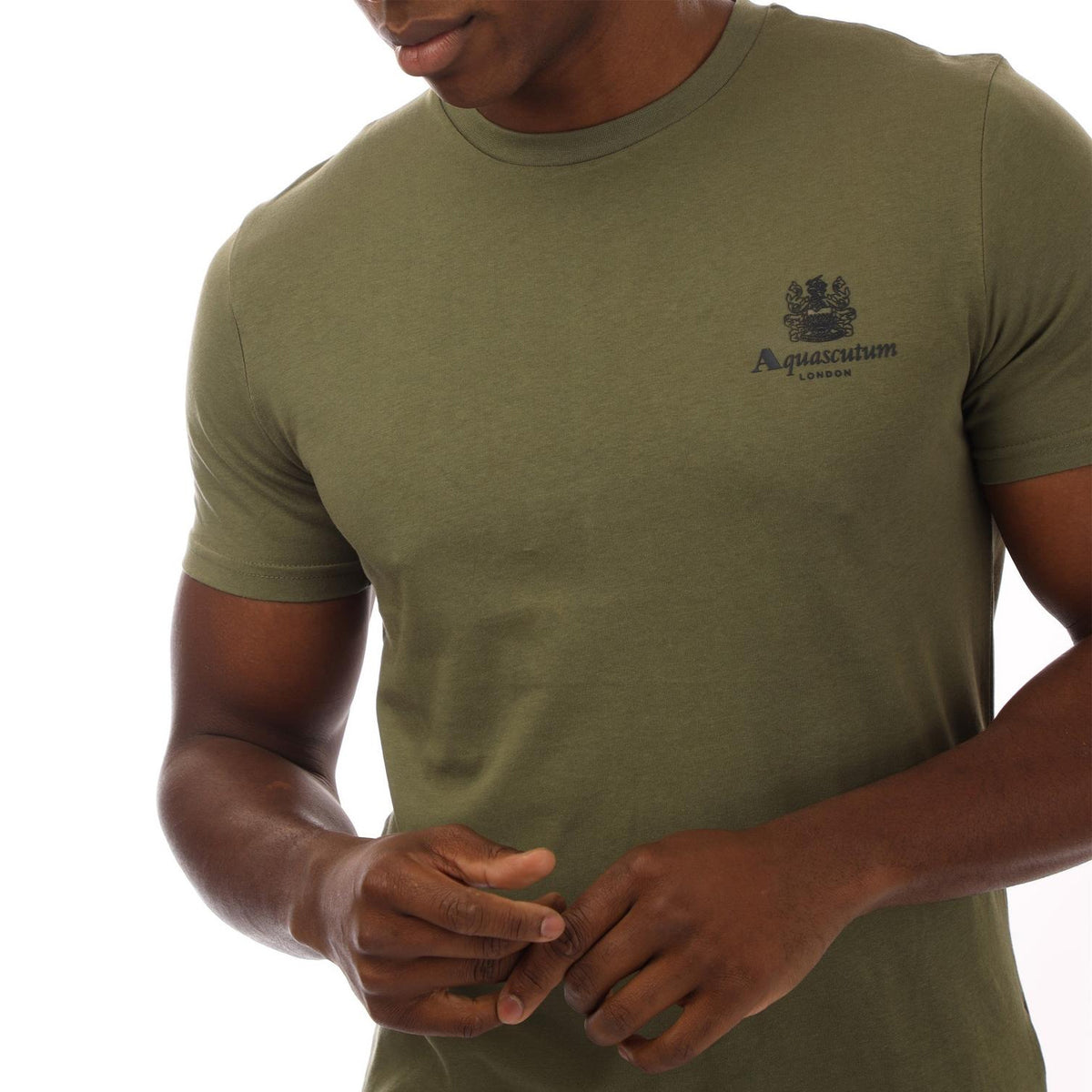 Green-Navy - Side - Aquascutum Mens London Chest Logo Crew Neck T-Shirt
