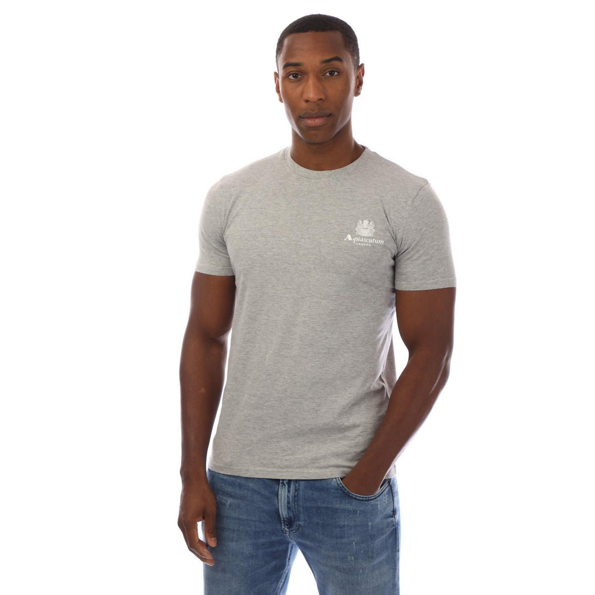 Light Grey-White - Front - Aquascutum Mens London Chest Logo Crew Neck T-Shirt