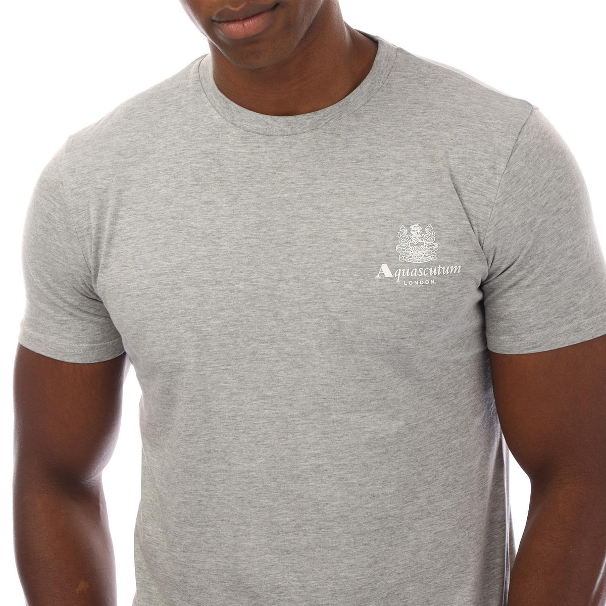 Navy-White - Front - Aquascutum Mens London Chest Logo Crew Neck T-Shirt
