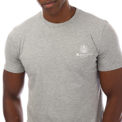 Navy-White - Front - Aquascutum Mens London Chest Logo Crew Neck T-Shirt