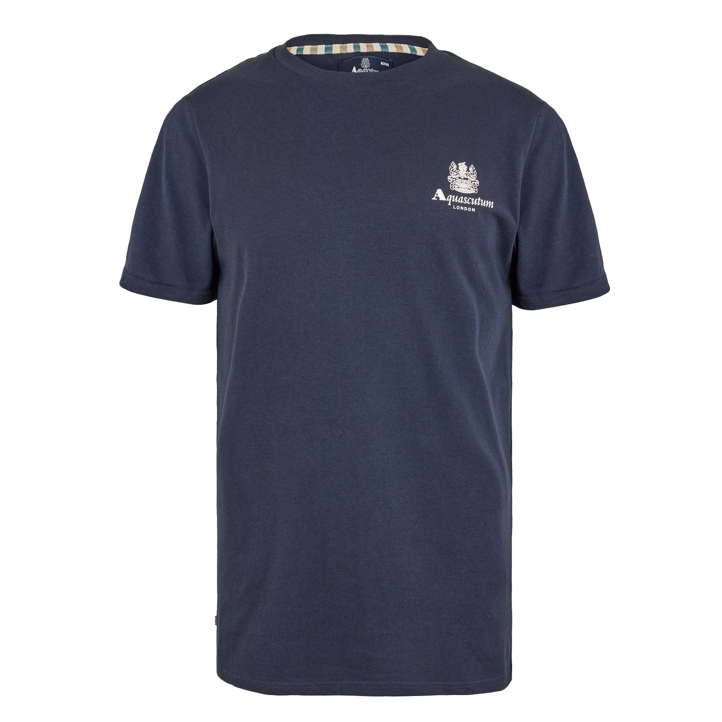 Navy-White - Back - Aquascutum Mens London Chest Logo Crew Neck T-Shirt