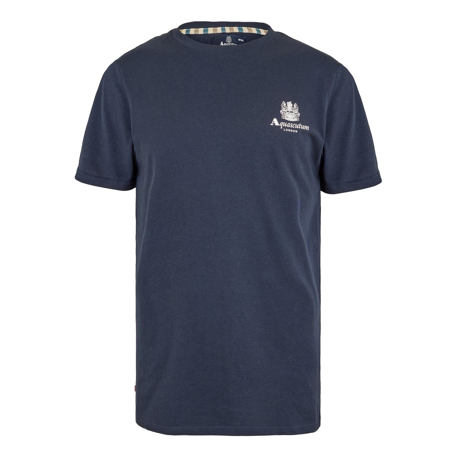 Navy-White - Back - Aquascutum Mens London Chest Logo Crew Neck T-Shirt