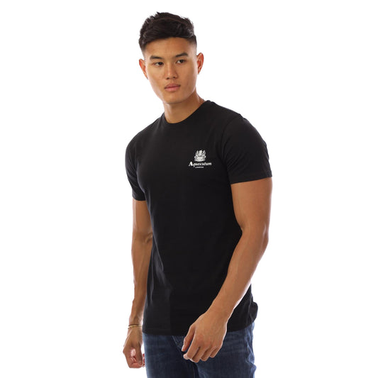 Black-White - Front - Aquascutum Mens London Chest Logo Crew Neck T-Shirt