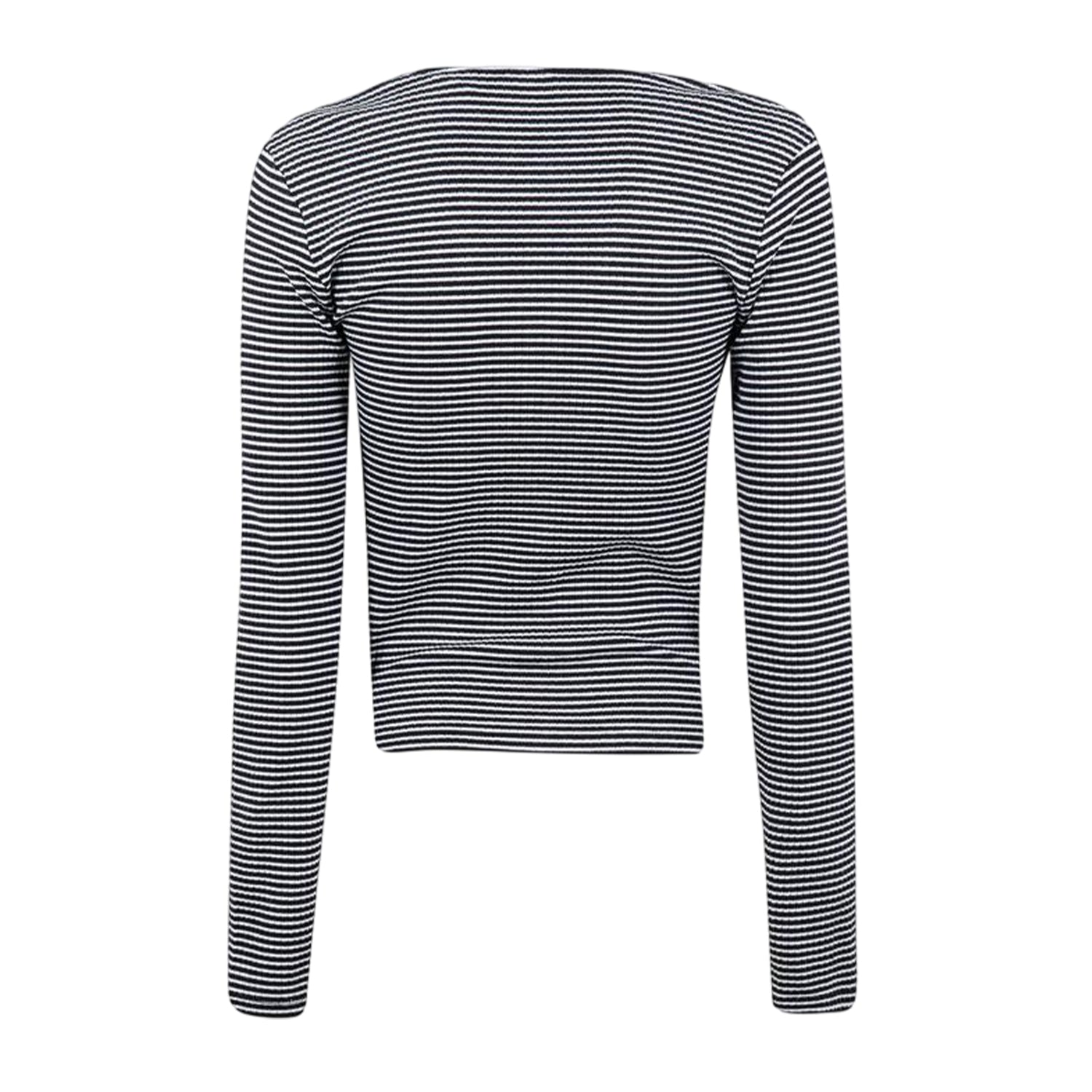 Vanilla-Black - Back - Levis Womens-Ladies Pinstripe Ribbed V Neck Long-Sleeved Top