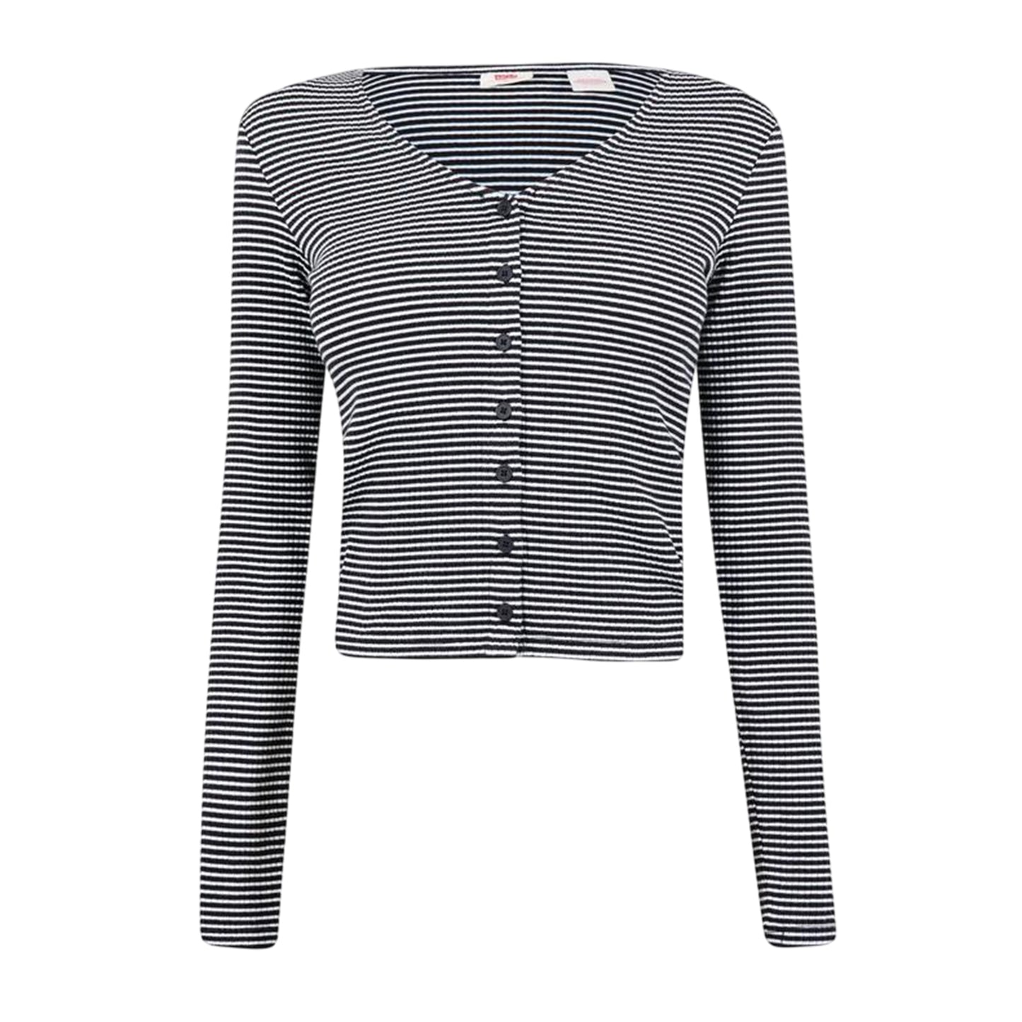 Vanilla-Black - Front - Levis Womens-Ladies Pinstripe Ribbed V Neck Long-Sleeved Top