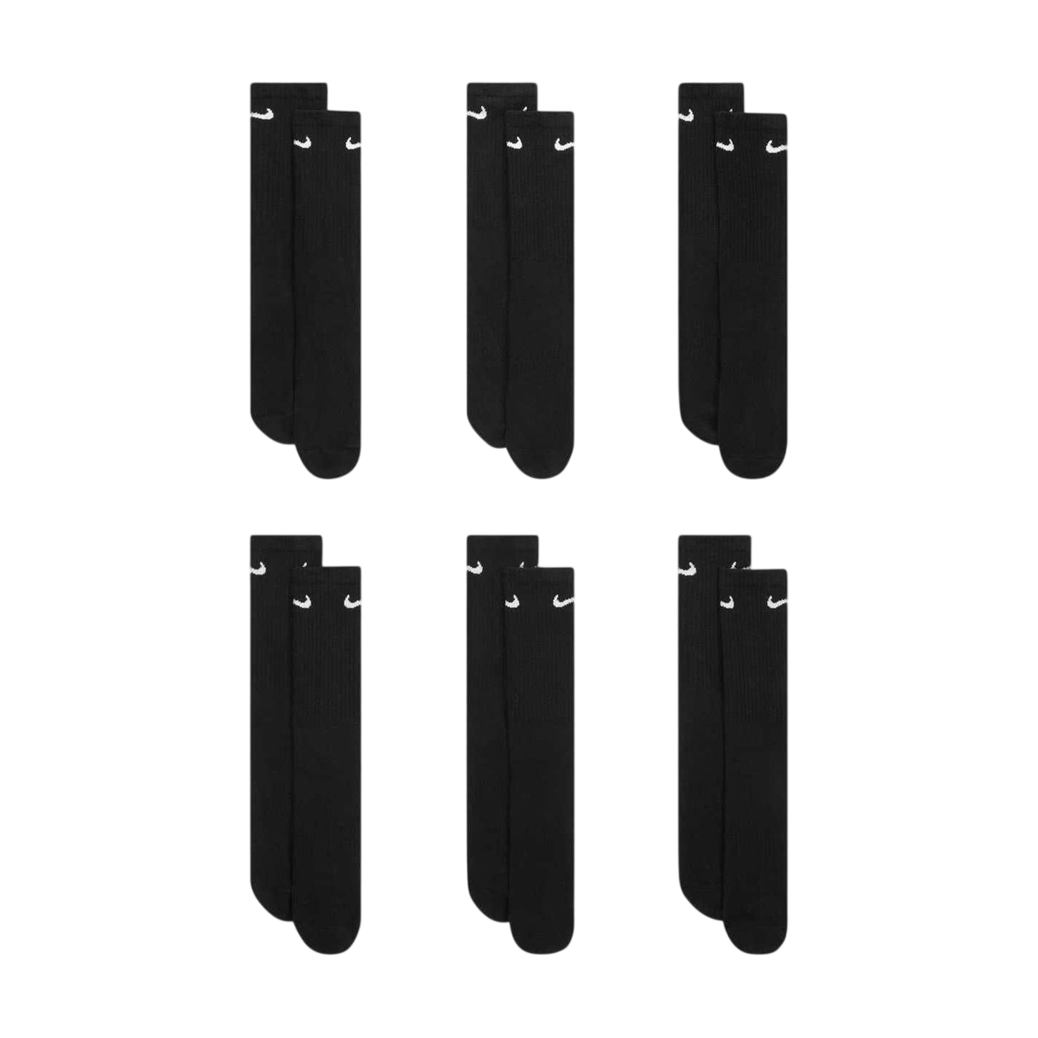 Black-White - Front - Nike Unisex Adult Crew Socks (Pack of 6)