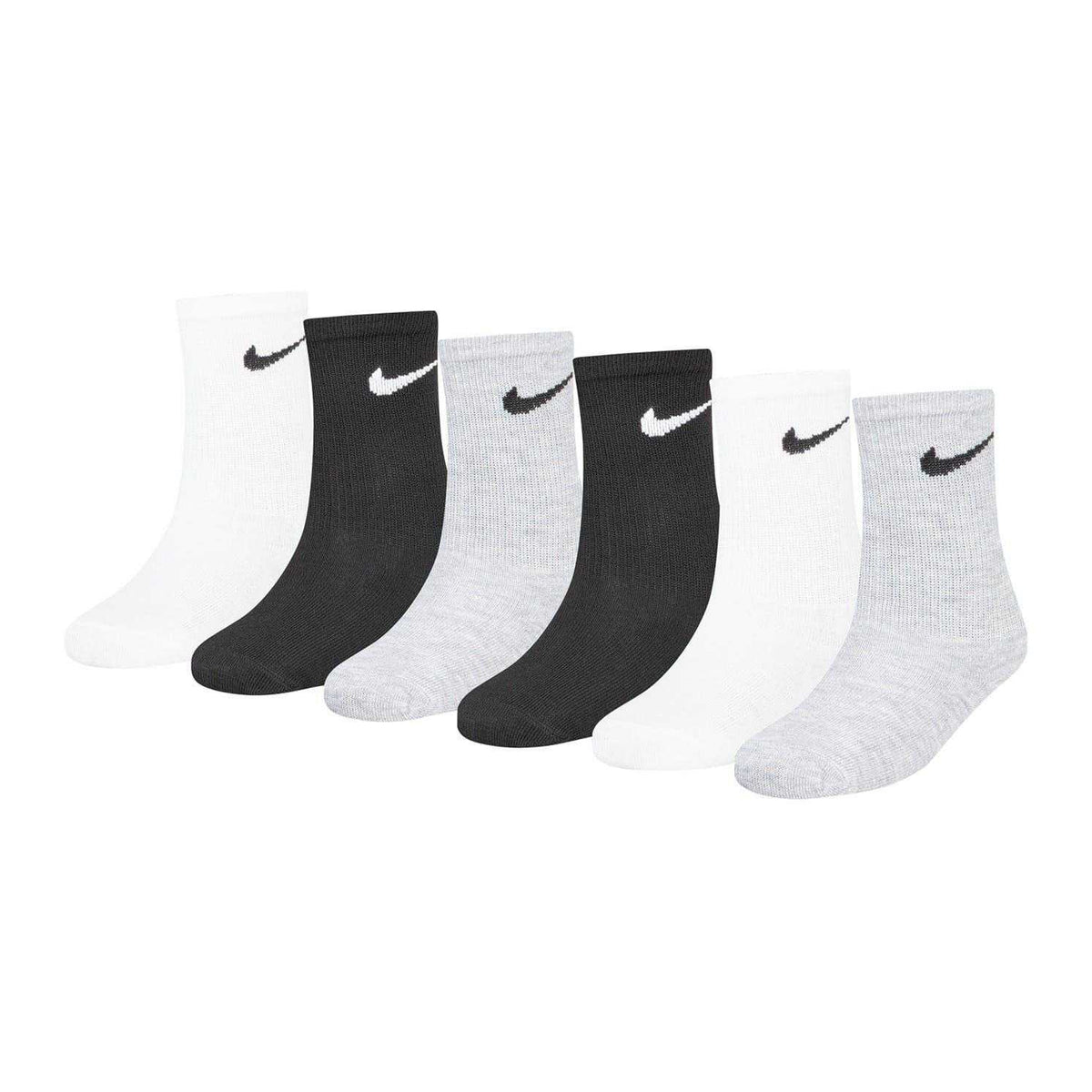 Grey-Black-White - Front - Nike Childrens-Kids Logo Crew Socks (Pack of 6)