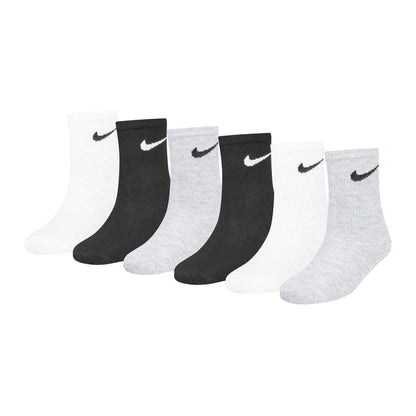 Grey-Black-White - Front - Nike Childrens-Kids Logo Crew Socks (Pack of 6)