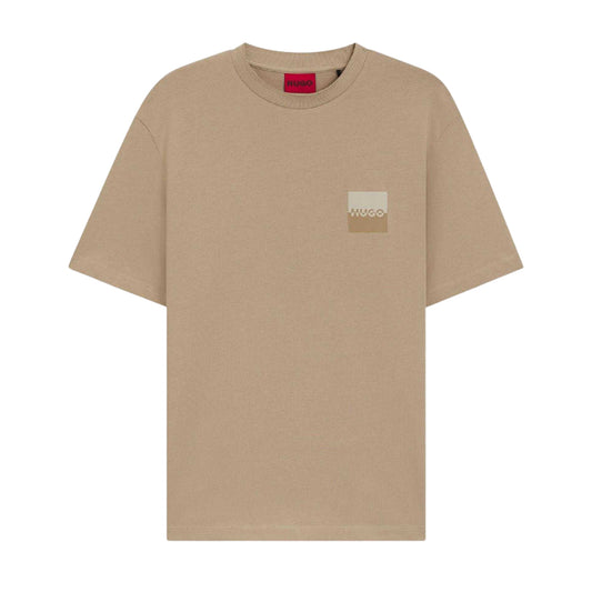 Beige - Front - Hugo Boss Mens Dusplito Split Logo T-Shirt