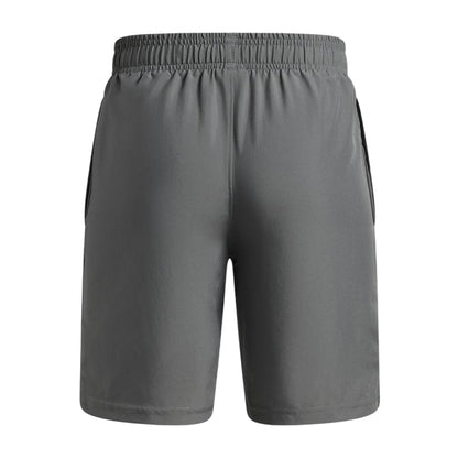 Grey-Orange - Back - Under Armour Boys Tech Woven Wordmark Shorts