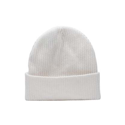 White - Back - SikSilk Crest Cotton Knitted Beanie