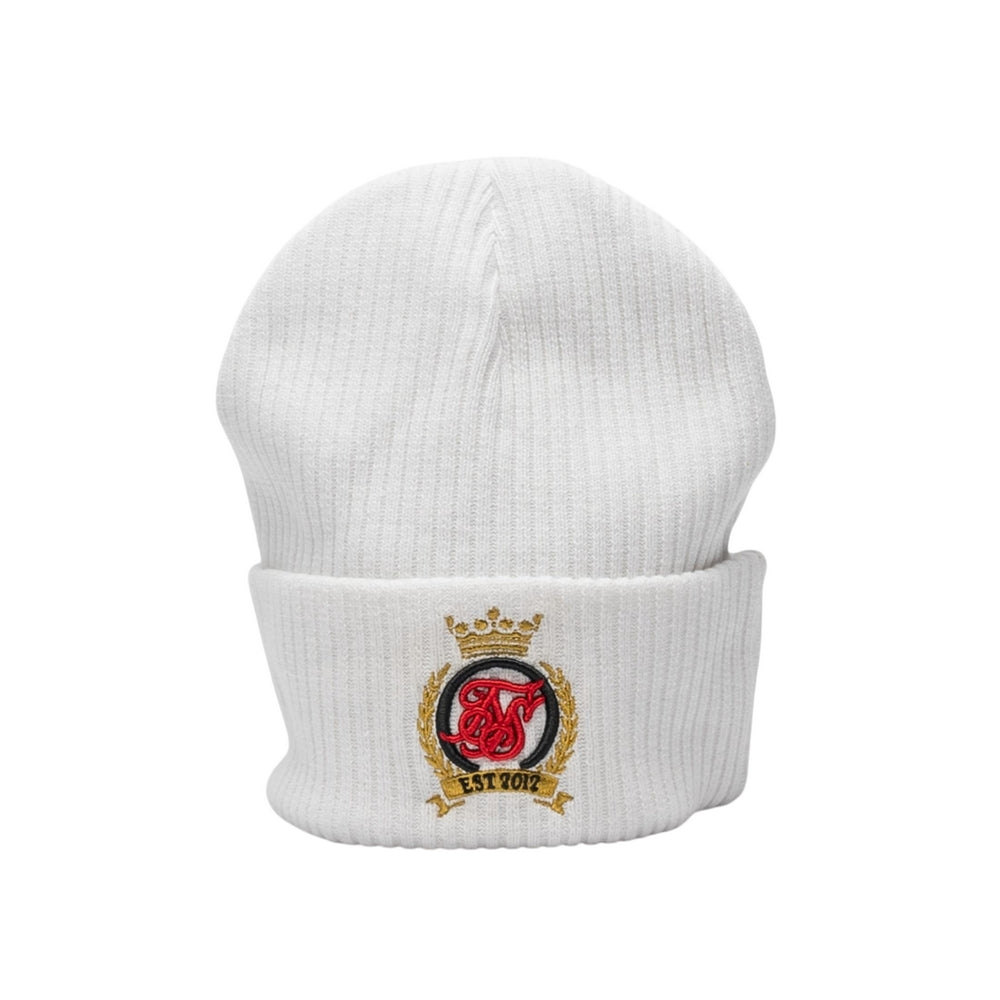 White - Side - SikSilk Crest Cotton Knitted Beanie