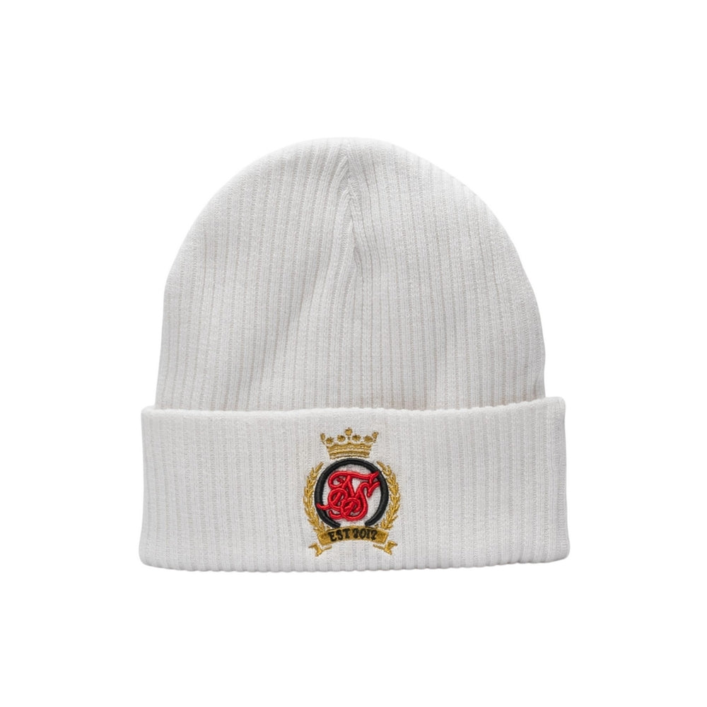 White - Front - SikSilk Crest Cotton Knitted Beanie