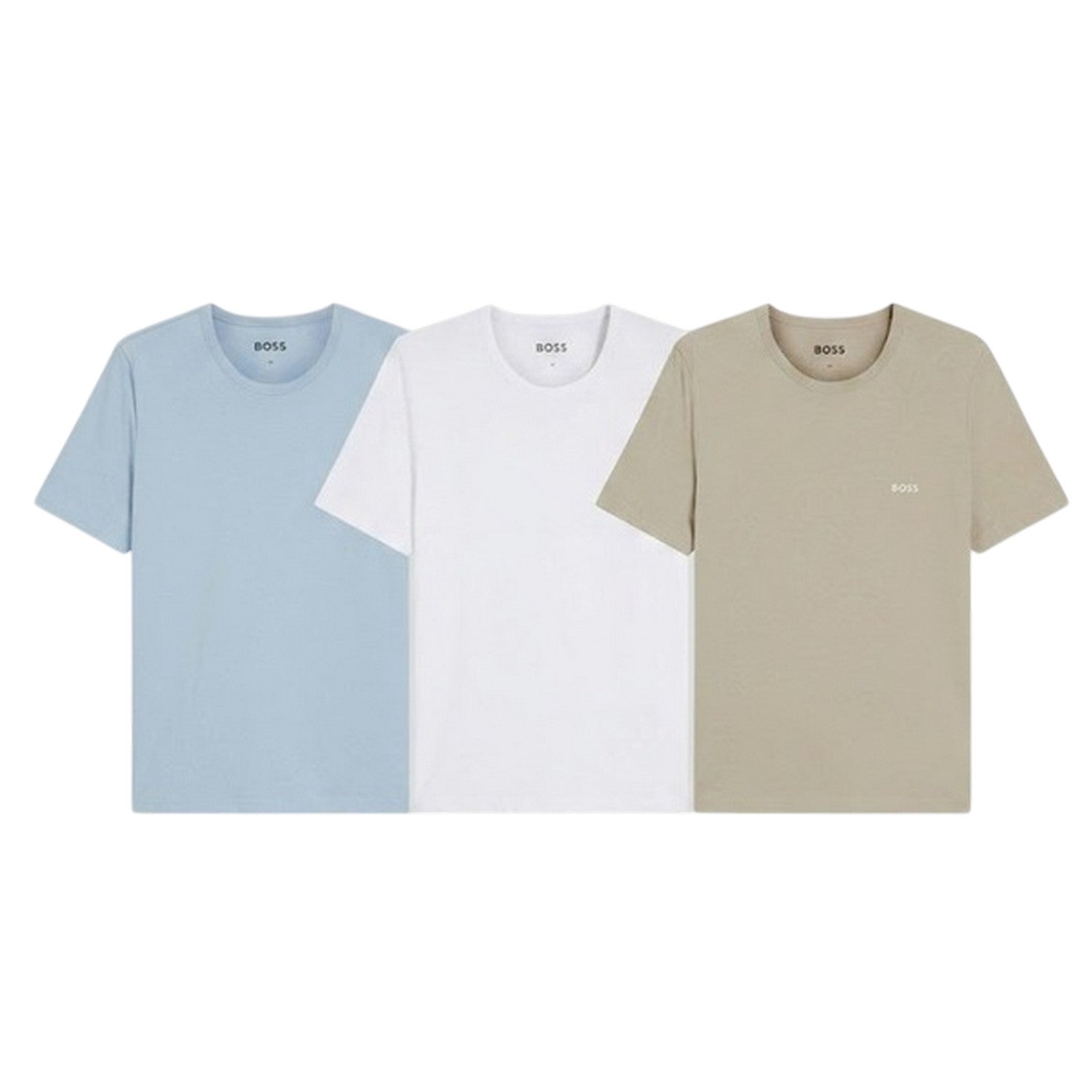 White-Blue-Brown - Side - Boss Mens Embroidered Logo T-Shirt (Pack of 3)