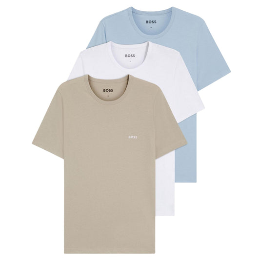 White-Blue-Brown - Front - Boss Mens Embroidered Logo T-Shirt (Pack of 3)