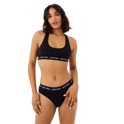 Black - Side - Jack Wills Womens-Ladies Dibsdall Cotton Jersey Bralette (Pack of 2)