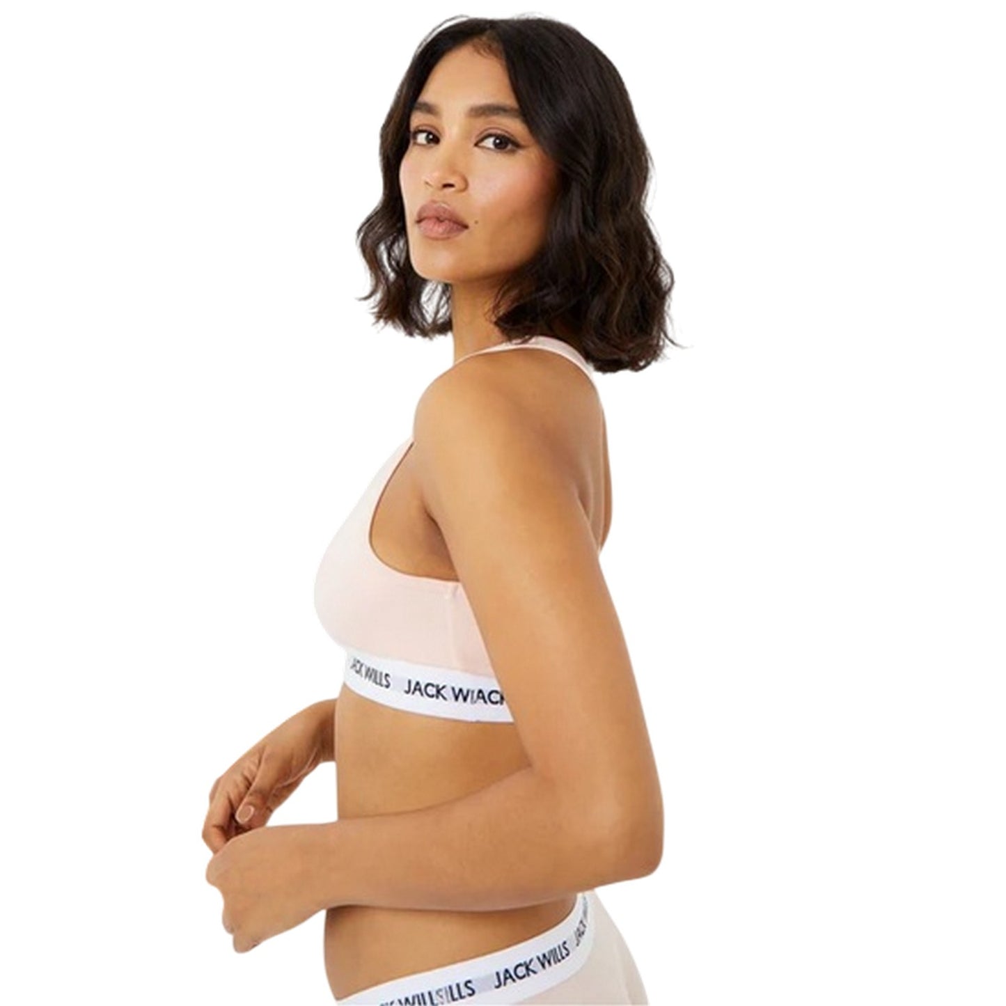Pink-Navy - Back - Jack Wills Womens-Ladies Dibsdall Cotton Jersey Bralette (Pack of 2)