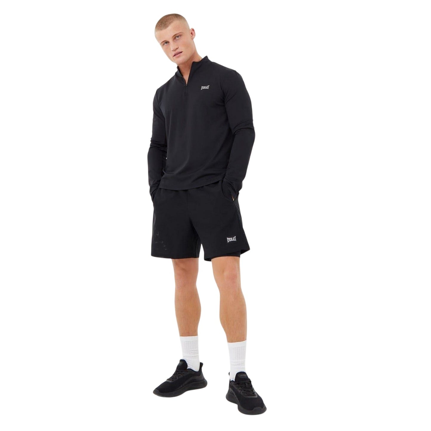 Black - Lifestyle - Everlast Mens Logo 2 in 1 Shorts