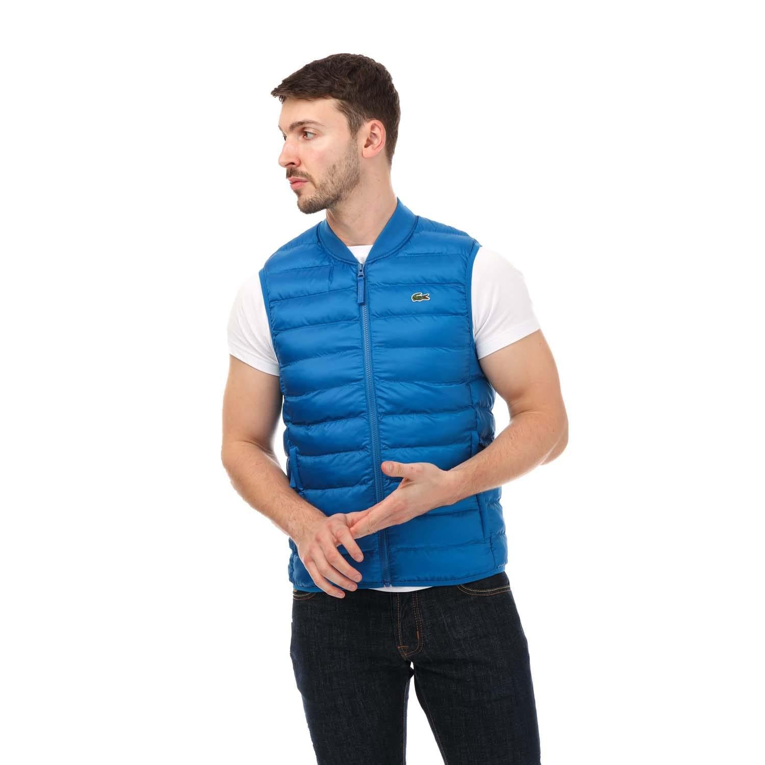 Blue - Front - Lacoste Mens Padded Water Repellent Puffer Gilet