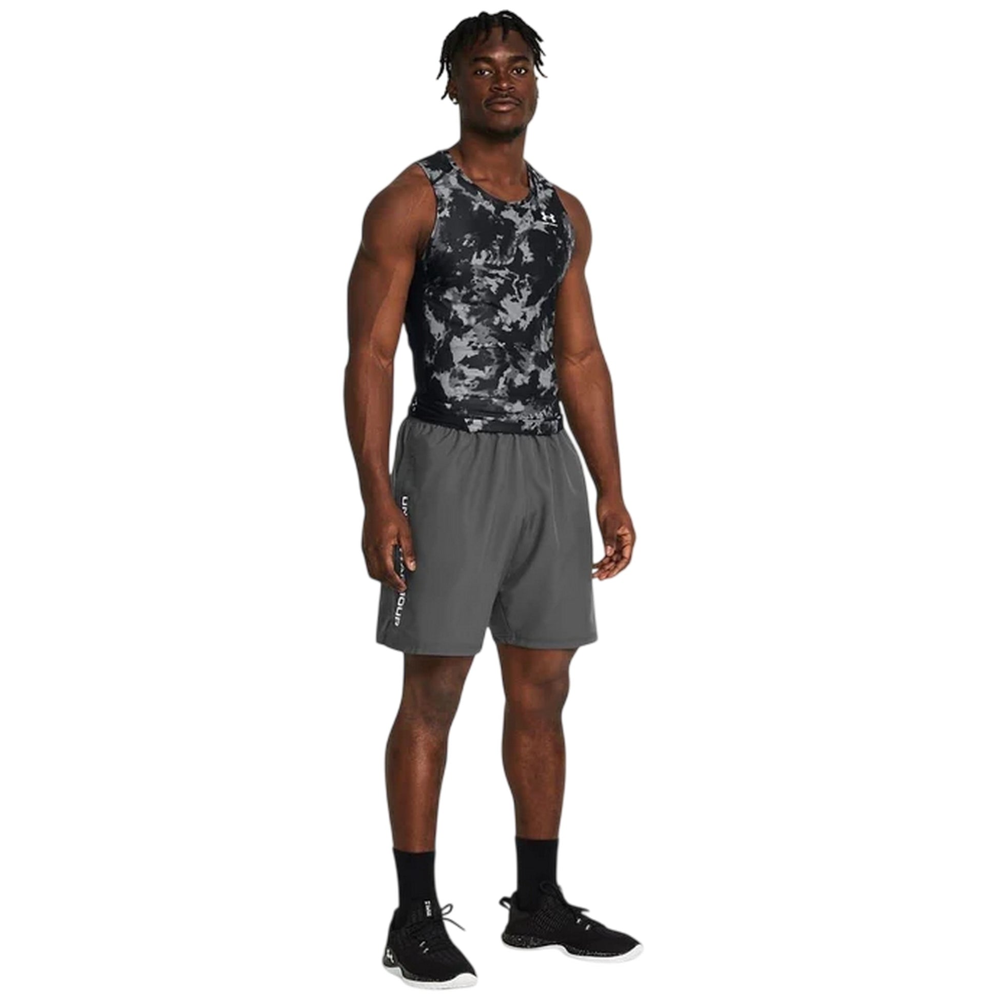 Grey-Black - Side - Under Armour Mens Wordmarks Woven Tech Shorts