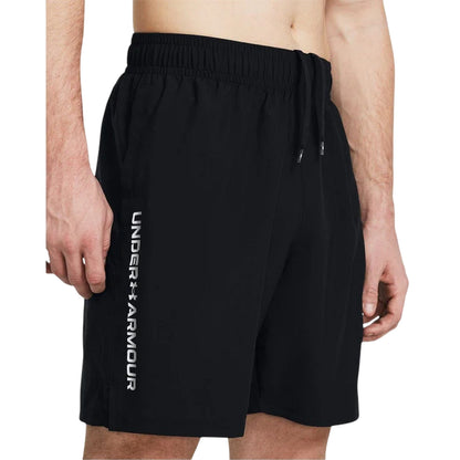 Black-White - Side - Under Armour Mens Wordmarks Woven Tech Shorts