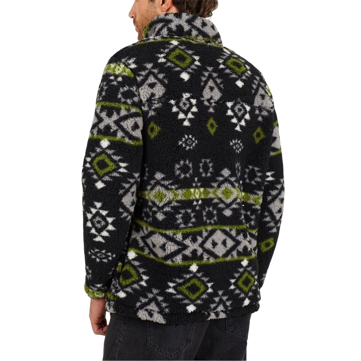 Green - Back - Brave Soul Mens Aztec Fleece Long-Sleeved Sweatshirt